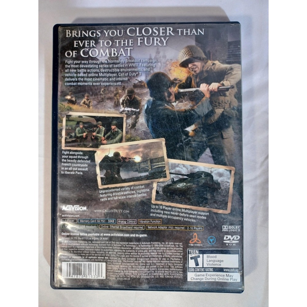 Call Of Duty 3 PlayStation 2 PS2 Game Activision T NTSC-U/C Disc Case Shooter - Picture 2 of 3